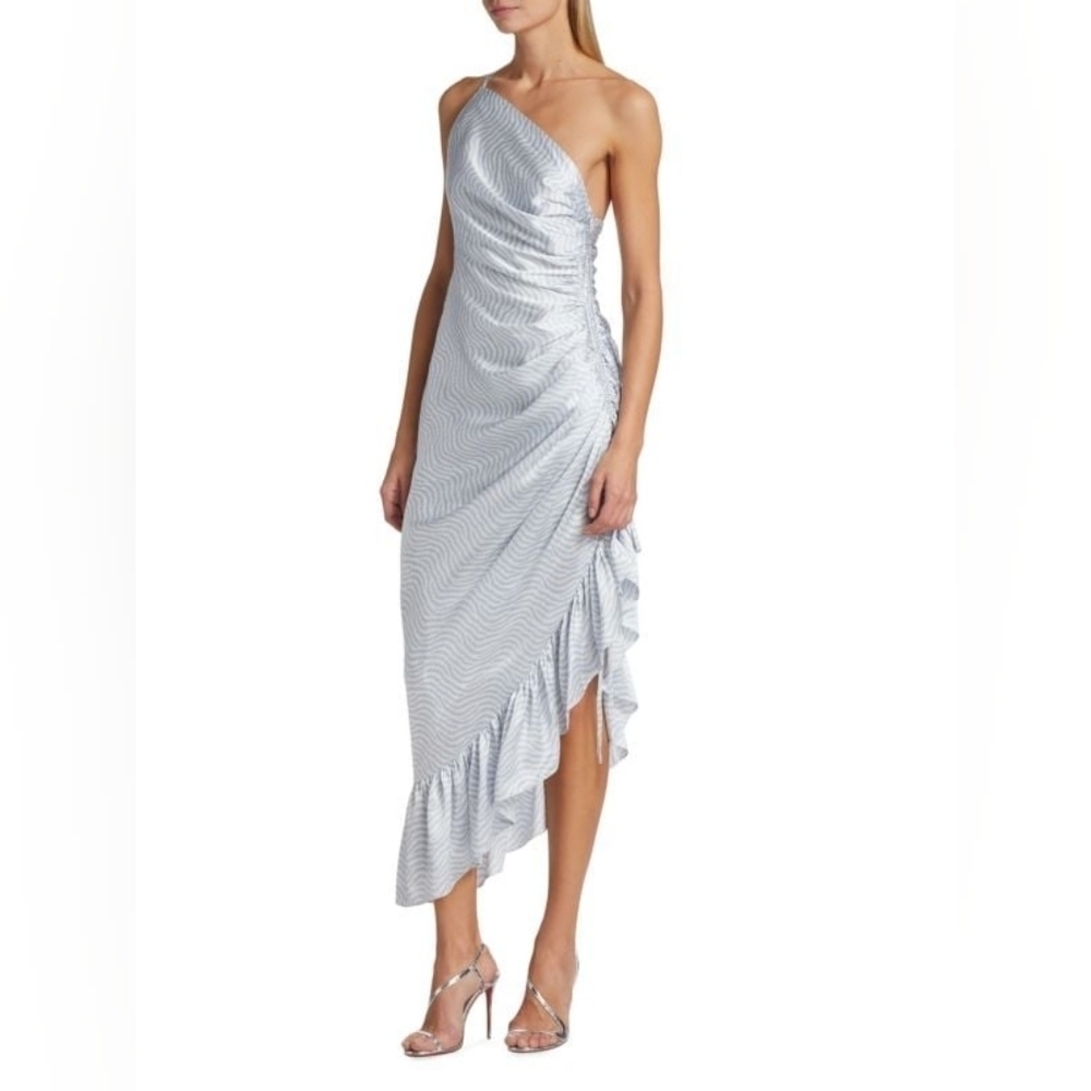 NWT $595 Cinq a Sept Christel Midi in Ivory/Skyfall Size 6 Silk Charmeuse